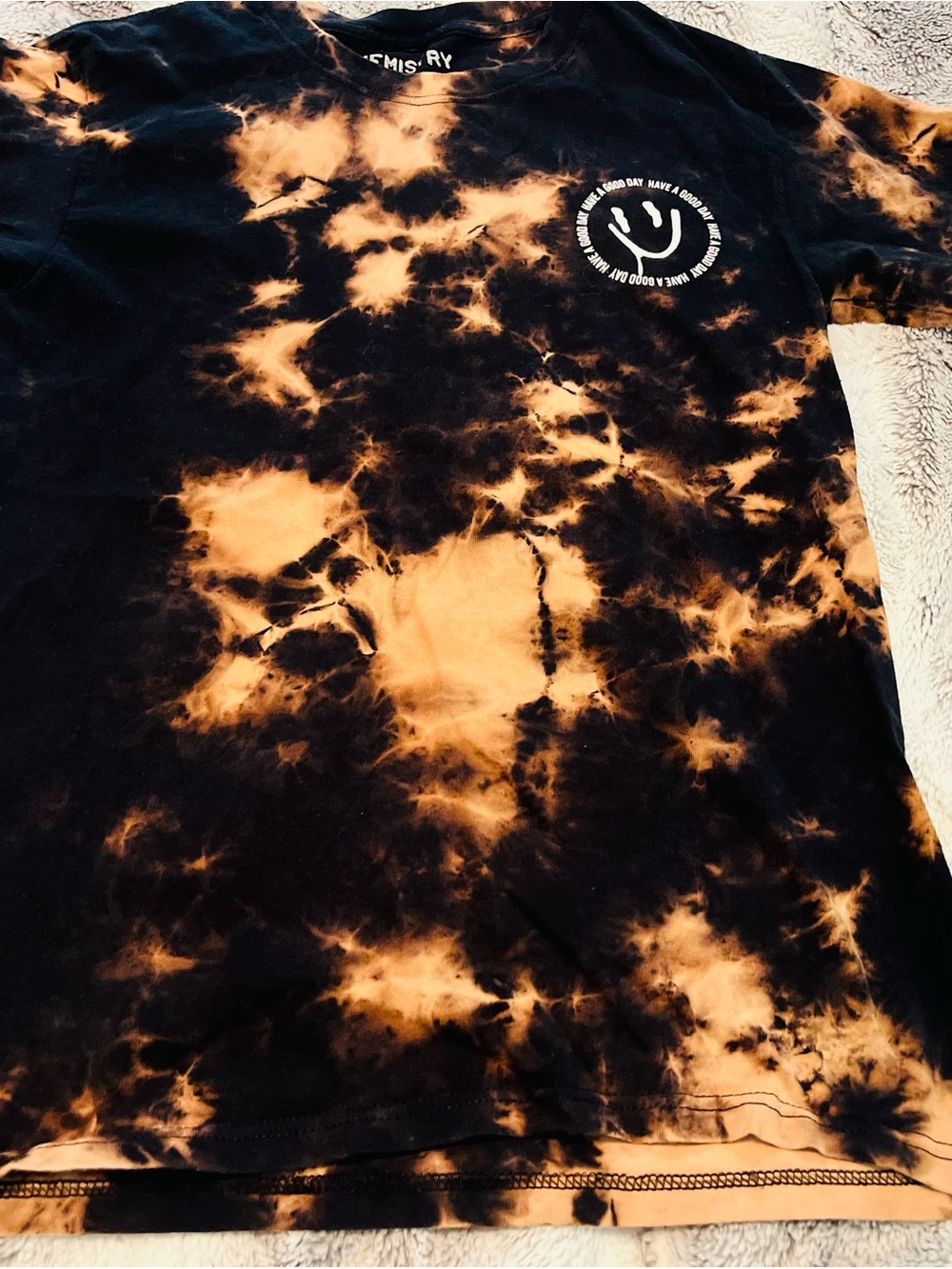 Chemistry Black & Orange Tie-Dye Short Sleeve Tee with Chest Graphic